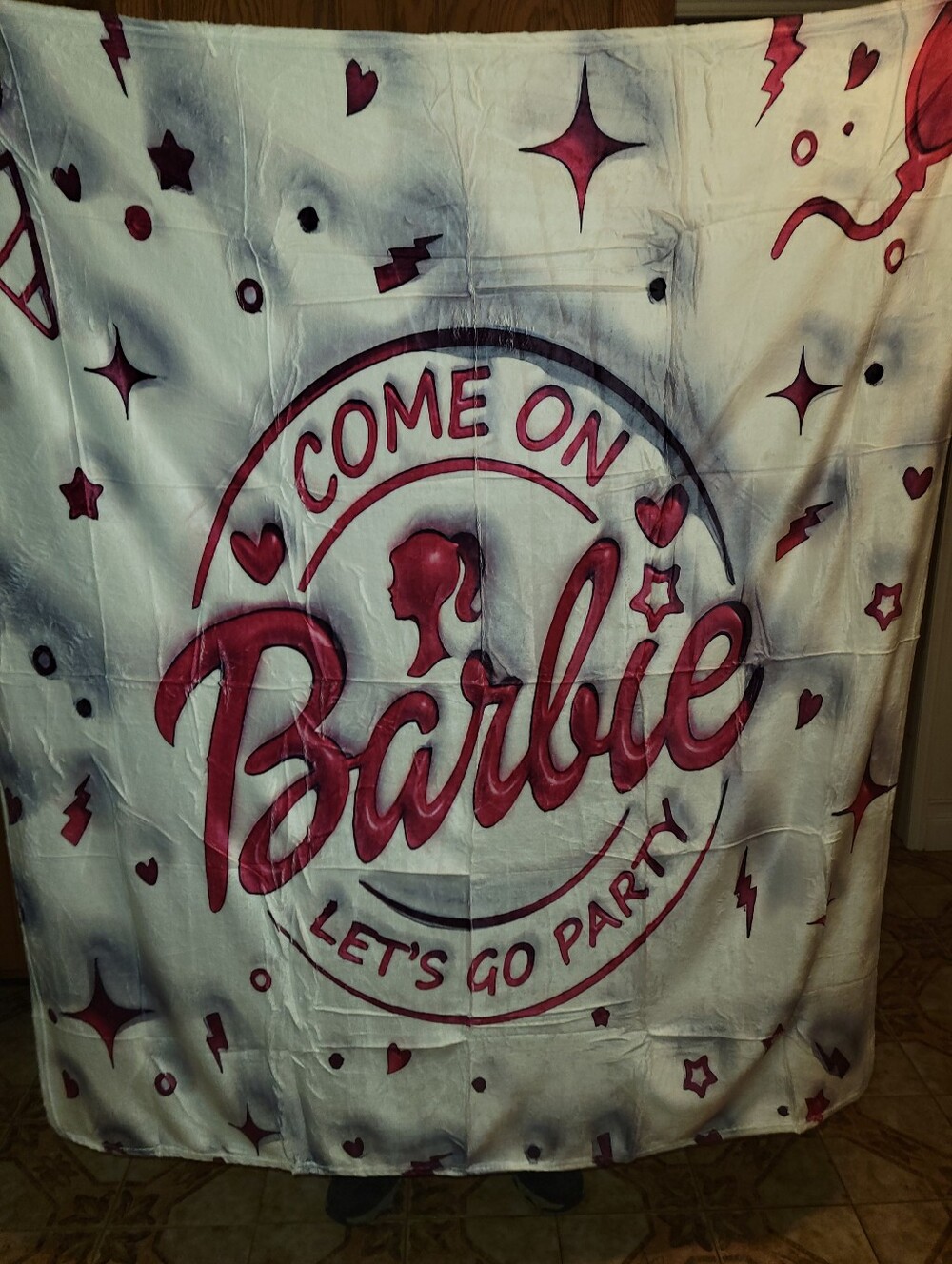 Barbie White and Pink 'Come On Let's Go Party' Throw Blanket